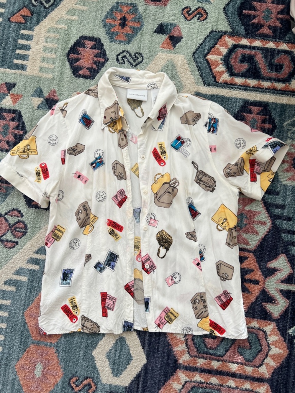 Vintage 90s Liz Claiborne Paris Travel Print Button Shirt